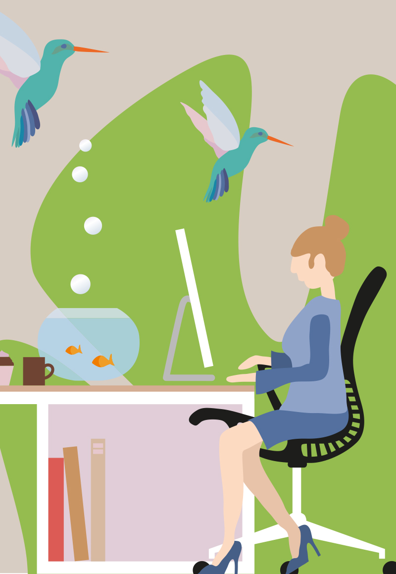 büroform Ziele, Grafik Frau am Arbeitsplatz büroform Ziele, Grafik Frau am Arbeitsplatz