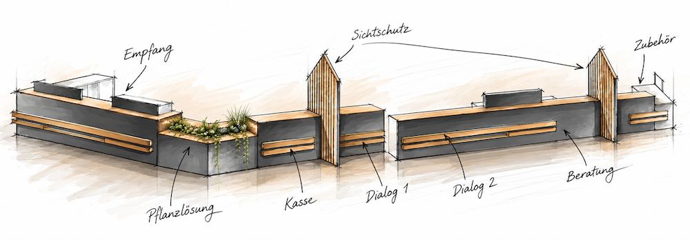 Tresen Service Strichzeichung Service-Theken